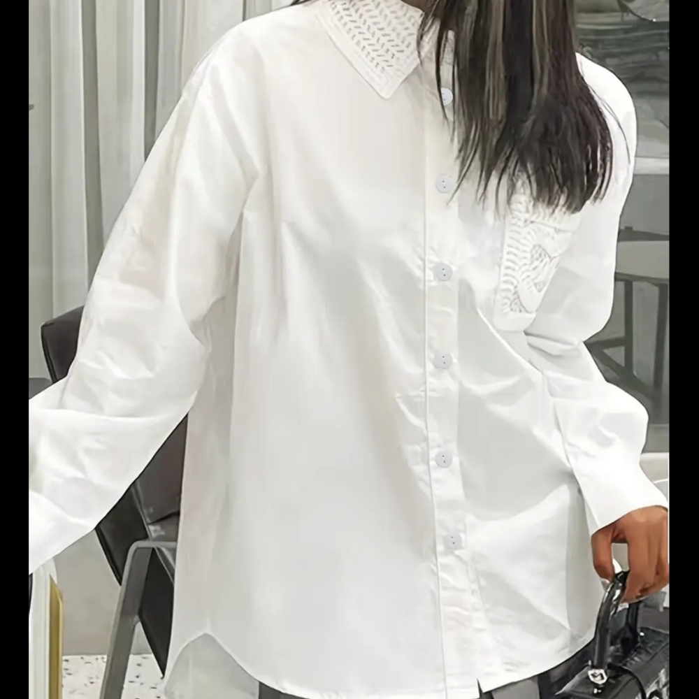 Elegant White Embroidered Women's Top - Picture 4 of 6